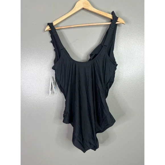 DKNY black one piece swimsuit plunge underwire tummy control Beach, island - Picture 3 of 9